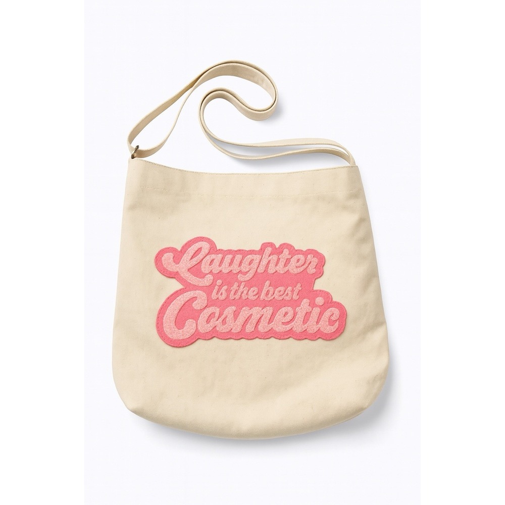 Benefit Denim Laughter Tote Bag Canvas Fuzzy Applique Graphic‎ Shopper NWT